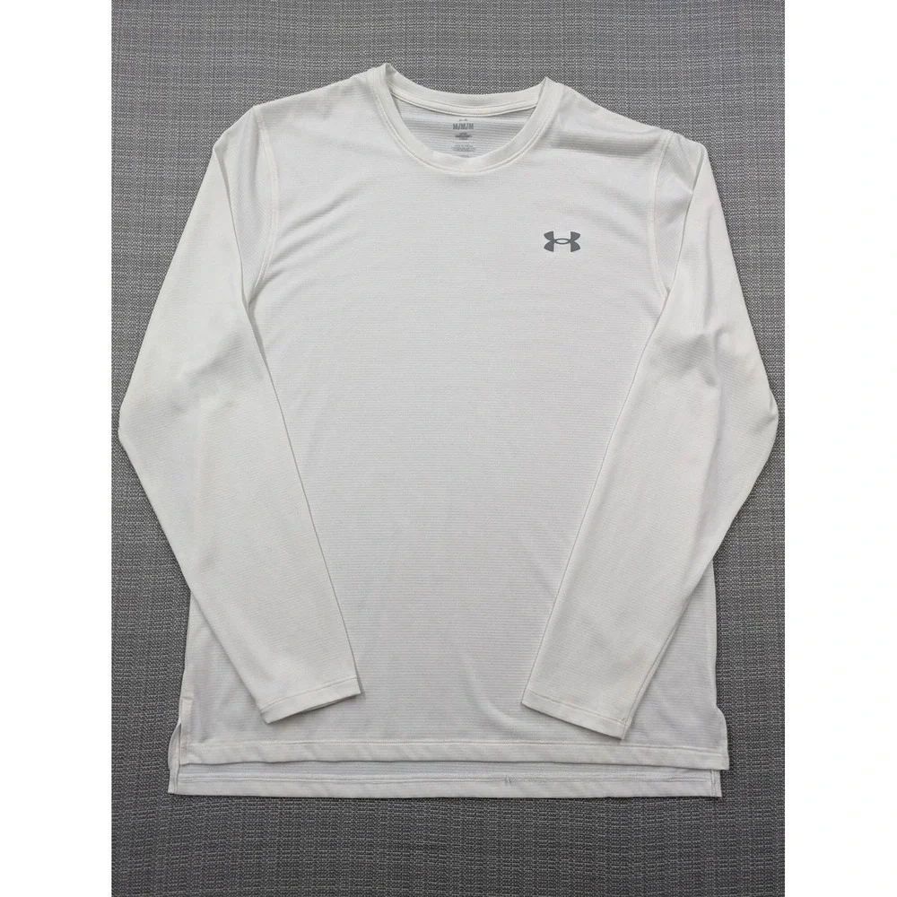 Under Armour Shirt Mens Medium White Long Sleeve Fitted Performance Base Layer